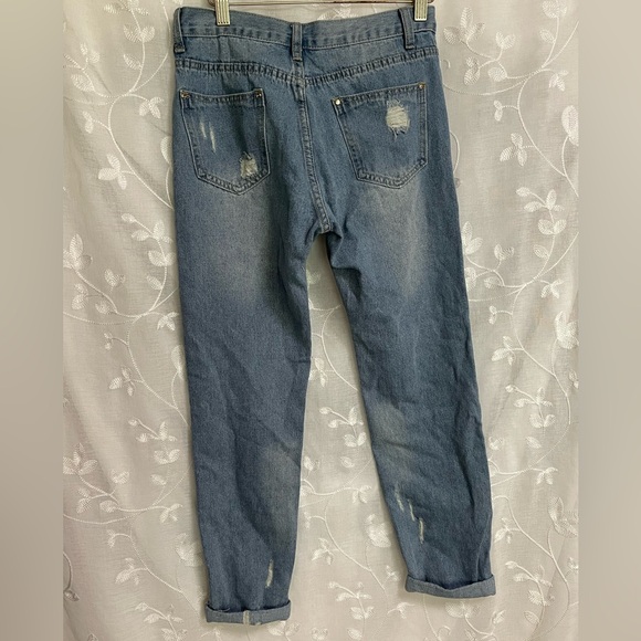 Upcycled Denim Jeans Boho Fabric Fringe Embellishments Distressed Sz M EUC - Picture 7 of 9